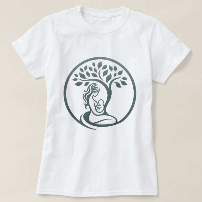 Mutter und Babybaum Einfache Silhouette Geburt, Ge T-Shirt (Design vorne)