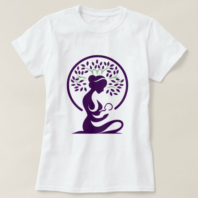 Mutter und Babybaum Lila Silhouette Geburt, Gesche T-Shirt (Design vorne)