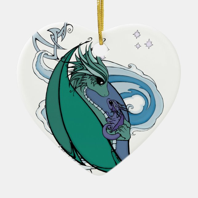 Mutter- und Babydrache Keramik Ornament (Vorne)