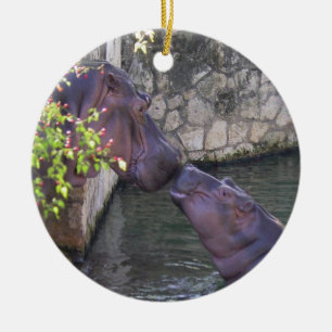 Mutter- und Babyflusspferdverzierung Keramik Ornament