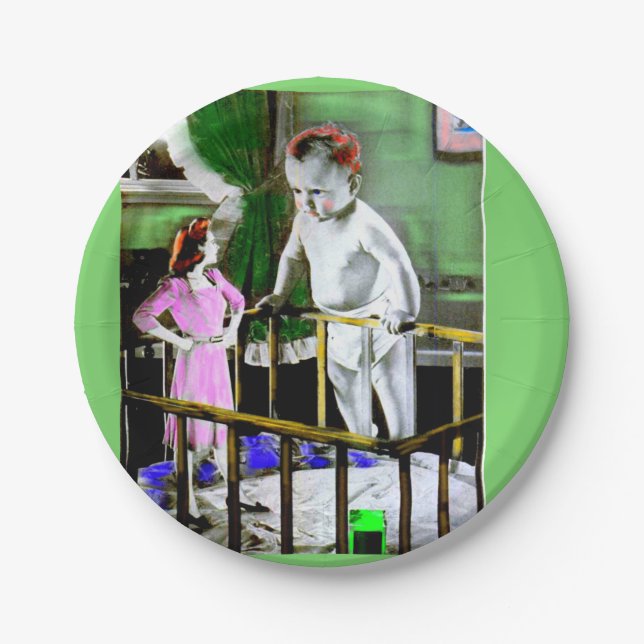 Mutter und ihr Riesenbaby der 40er Jahre Pappteller (Vorderseite)