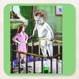 Mutter und ihr Riesenbaby der 40er Jahre Rechteckiger Pappuntersetzer