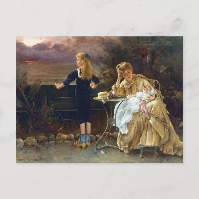Mutter und ihre Kinder von Alfred Stevens Postkarte (Vorderseite)
