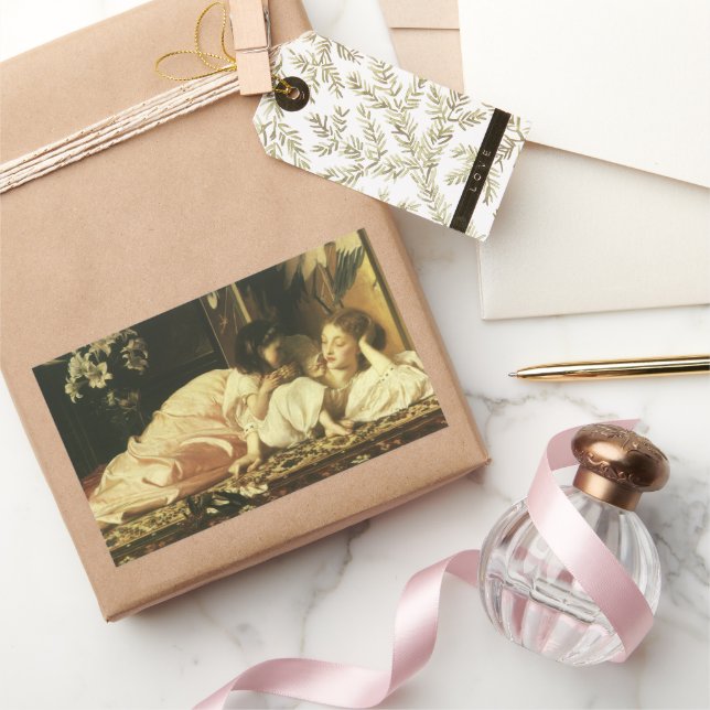 Mutter und Kind (alias Cherries) von Lord Leighton Rechteckiger Aufkleber (Schenken)