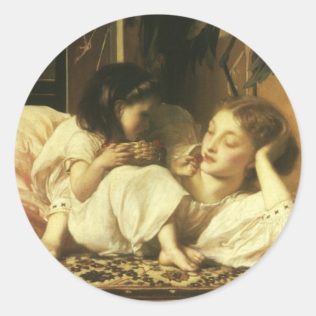 Mutter und Kind (alias Cherries) von Lord Leighton Runder Aufkleber (Vorderseite)
