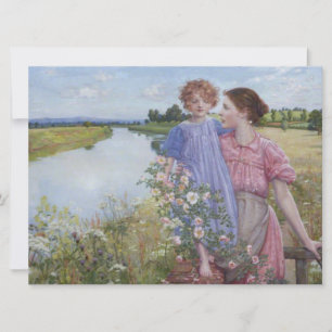 Mutter und Kind am Fluss Mit wilden Rose Karte