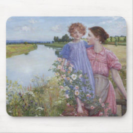 Mutter und Kind am Fluss Mit wilden Rose Mousepad