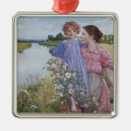 Mutter und Kind am Fluss Mit wilden Rose Ornament Aus Metall