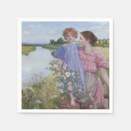 Mutter und Kind am Fluss Mit wilden Rose Serviette