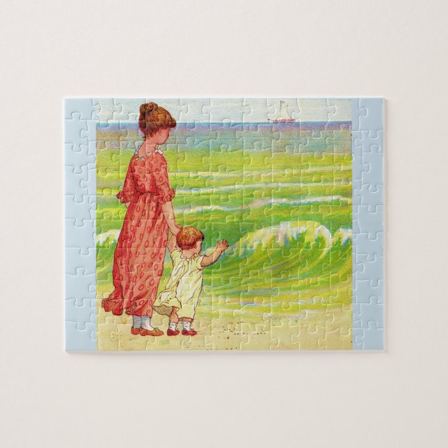 Mutter und Kind am Strand Puzzle (Horizontal)