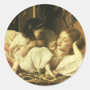Mutter und Kind (auch Kirschen) von Lord Leighton Runder Aufkleber