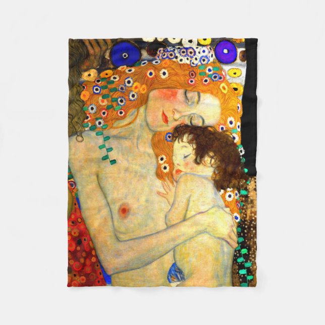 Mutter und Kind durch Kunst Nouveau Gustav Klimt Fleecedecke (Vorderseite)