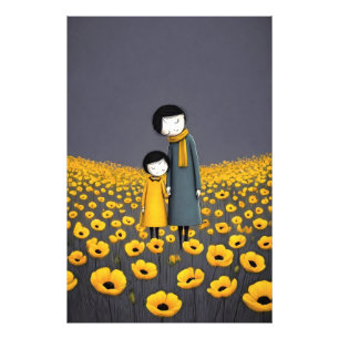 Mutter und Kind halten Händchen in einer goldenen Fotodruck