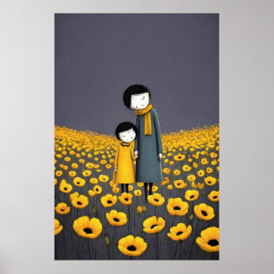 Mutter und Kind halten Händchen in einer goldenen Poster