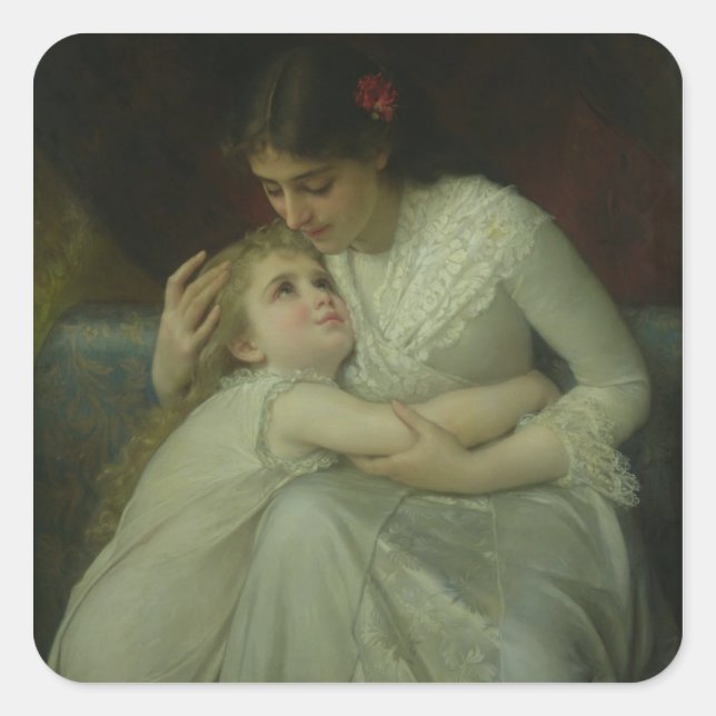 Mutter und Kind (Öl auf Leinwand) Quadratischer Aufkleber (Vorderseite)