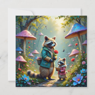 Mutter und Kind-Raccoon auf dem Weg zu einem Party