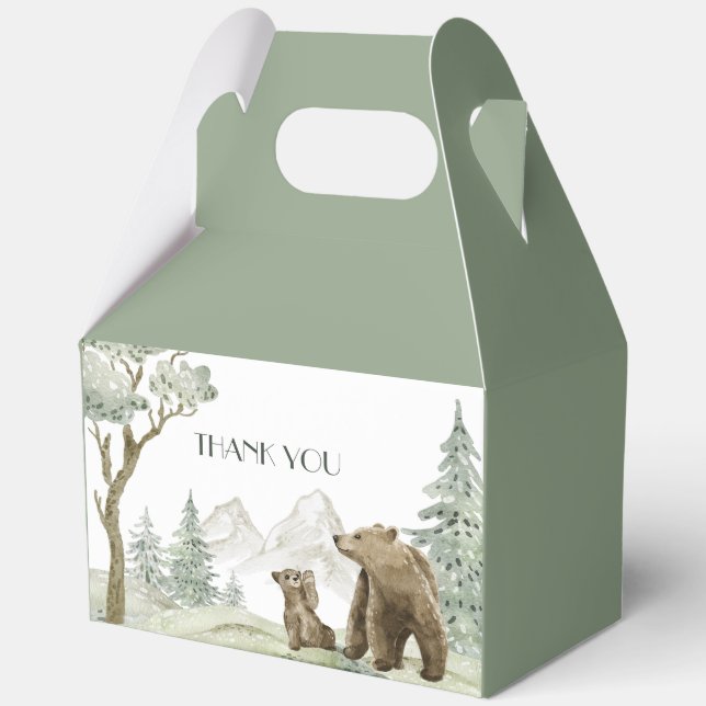 Mutter und Kind tragen Aquarellwald-Einladung Geschenkschachtel (Vorderseite)