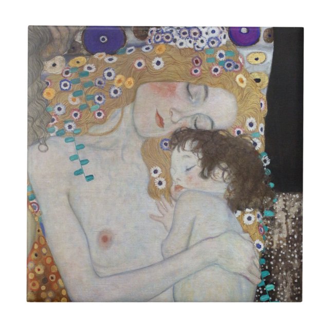 Mutter und Kind von Gustav Klimt Fliese (Vorderseite)