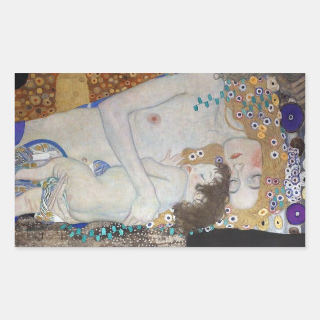 Mutter und Kind von Gustav Klimt Rechteckiger Aufkleber (Vorderseite)