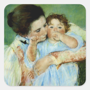Mutter und Kind von Mary Cassat Quadratischer Aufkleber