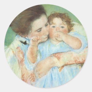 Mutter und Kind von Mary Cassatt, Vintage Kunst Runder Aufkleber