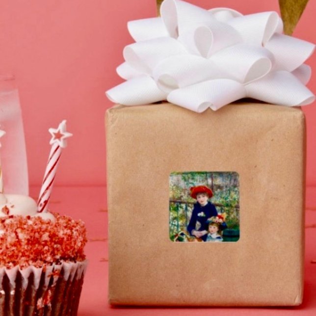 Mutter und Kind von Renoir Quadratischer Aufkleber (Decorate your gifts or envelopes with this beautiful floral sticker. 
)