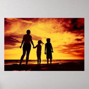 Mutter und Kinder Silhouetten Poster