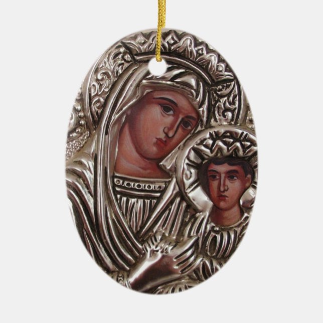 Mutter-und Kinderikone, Madonna und Jesus im Keramik Ornament (Vorne)
