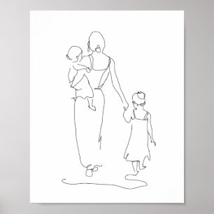 Mutter- und Kinderlinienkunst, Familiendarstellung Poster