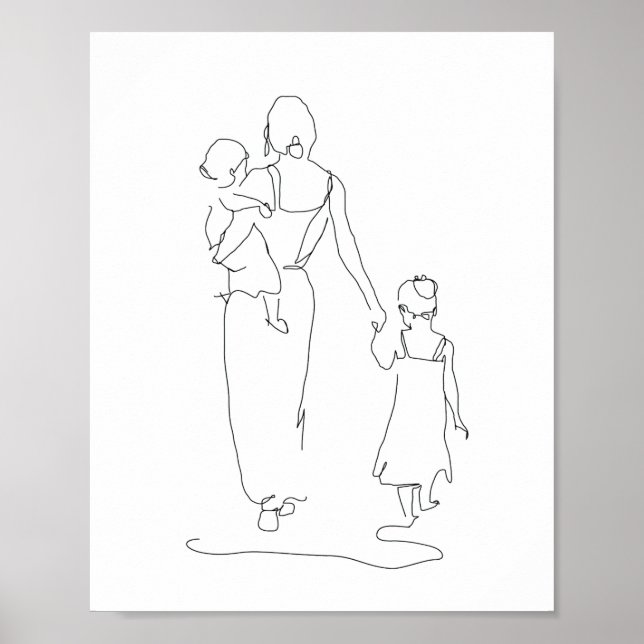 Mutter- und Kinderlinienkunst, Familiendarstellung Poster (Vorne)
