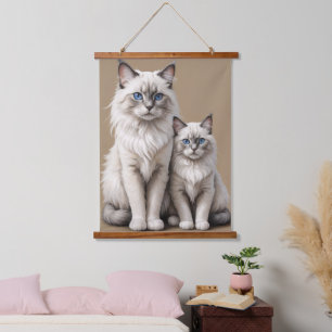 Mutter und Kitten Ragdoll Cat Artwork Herzerwärmun Wandteppich Mit Holzrahmen