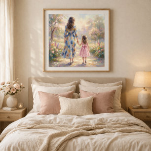Mutter und kleine Tochter beim Spaziergang Poster