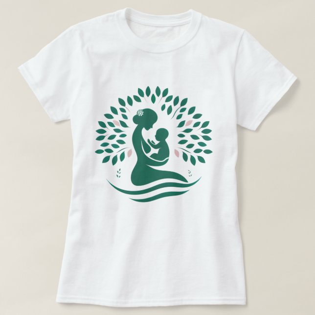 Mutter und Silhouette des Babybaumes Geburt, Gesch T-Shirt (Design vorne)