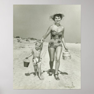Mutter und Sohn beim Spaziergang Poster