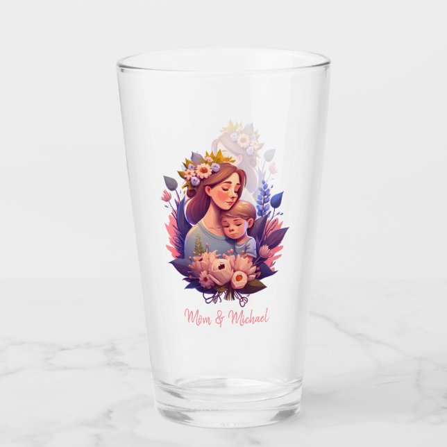 Mutter und Sohn glücklich Muttertag Glas (Vorderseite)