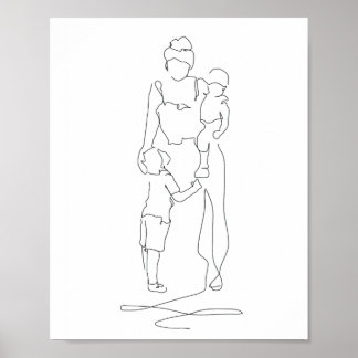 Mutter und Sohn Line Art, Line Zeichn, Geschenk fü Poster
