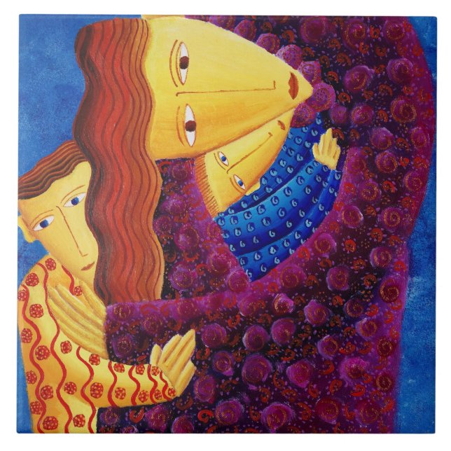 Mutter und Sohn - Malerei Keramik Fliese (Vorderseite)