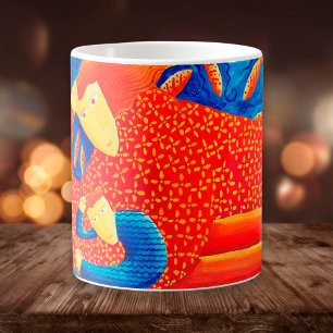 Mutter und Sohn mit Goldfish Modern Art Malerei Kaffeetasse