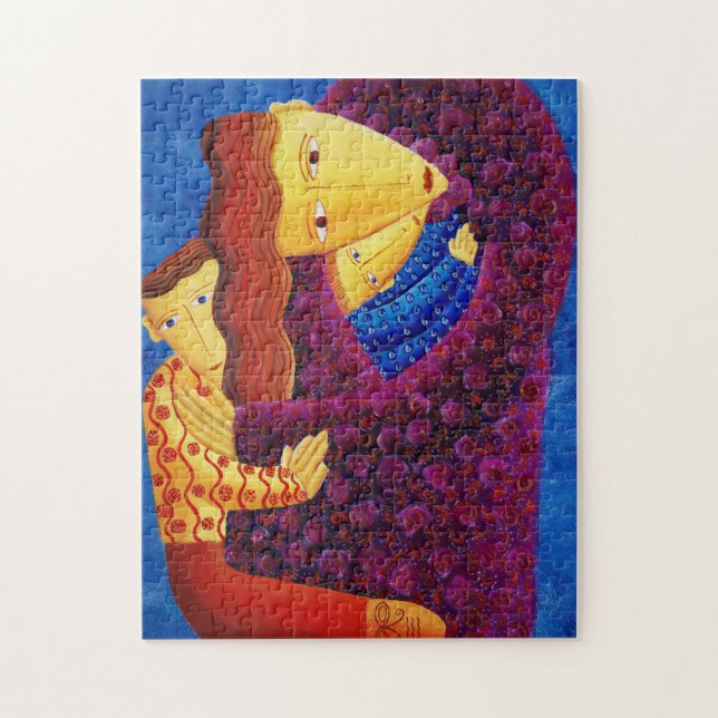 Mutter und Sohn zeitgenössisches Familiengemälde Puzzle (Vertikal)