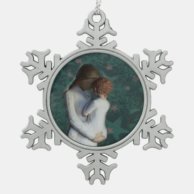 Mutter-und Sohn-Zinn-Schneeflocke-Verzierung Schneeflocken Zinn-Ornament (Vorderseite)