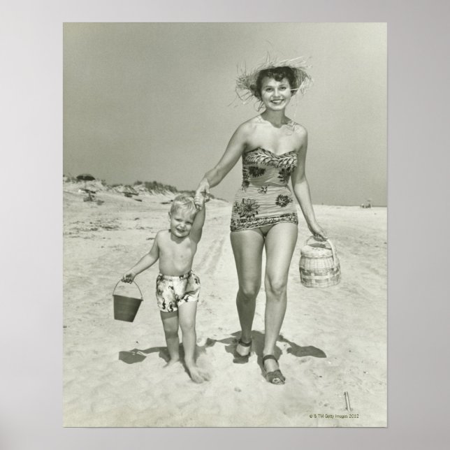 Mutter und Sohn zu Fuß Poster (Vorne)