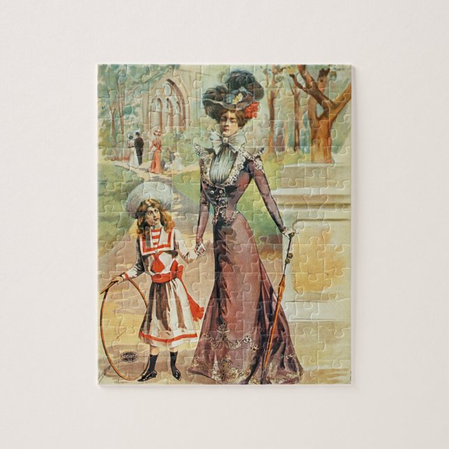 Mutter und Tochter auf einem Weg (Farbelitho) Puzzle (Vertikal)