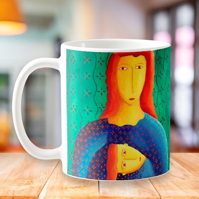 Mutter und Tochter Malerei zeitgenössische Kunst Kaffeetasse (Von Creator hochgeladen)
