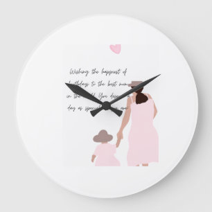 Mutter und Tochter rosa Herzsilhouette Große Wanduhr