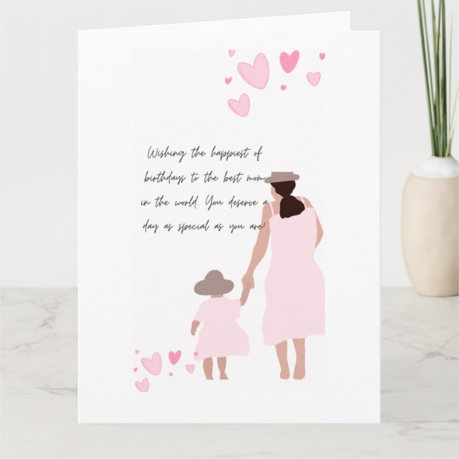 Mutter und Tochter rosa Herzsilhouette Karte (Vorderseite)