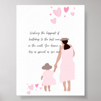 Mutter und Tochter rosa Herzsilhouette Poster