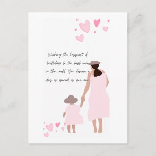 Mutter und Tochter rosa Herzsilhouette Postkarte