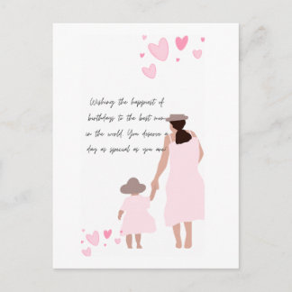 Mutter und Tochter rosa Herzsilhouette Postkarte