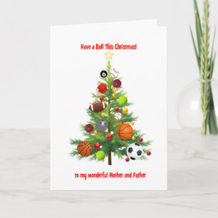 Mutter und Vater Weihnachtsbaum mit Ballen Feiertagskarte
