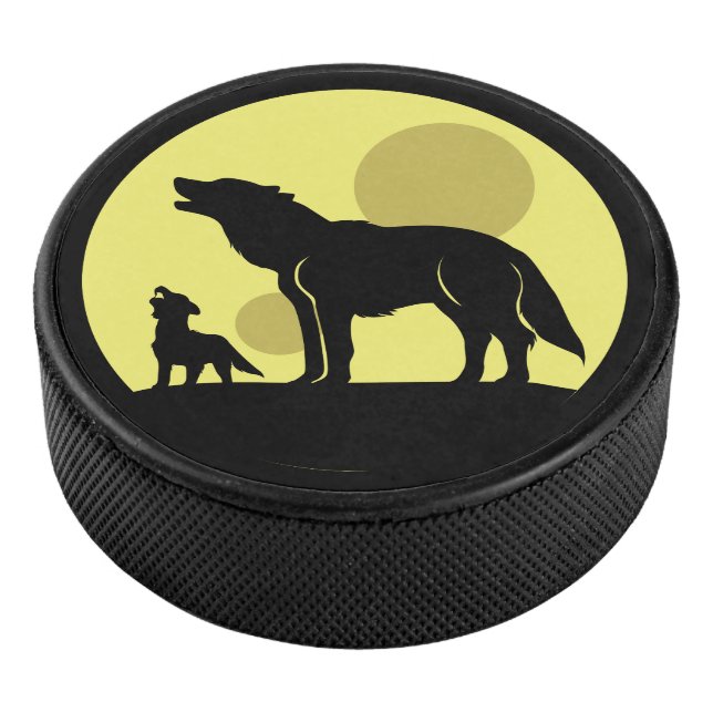 Mutter und Wolf Pup Eishockey Puck (3/4)